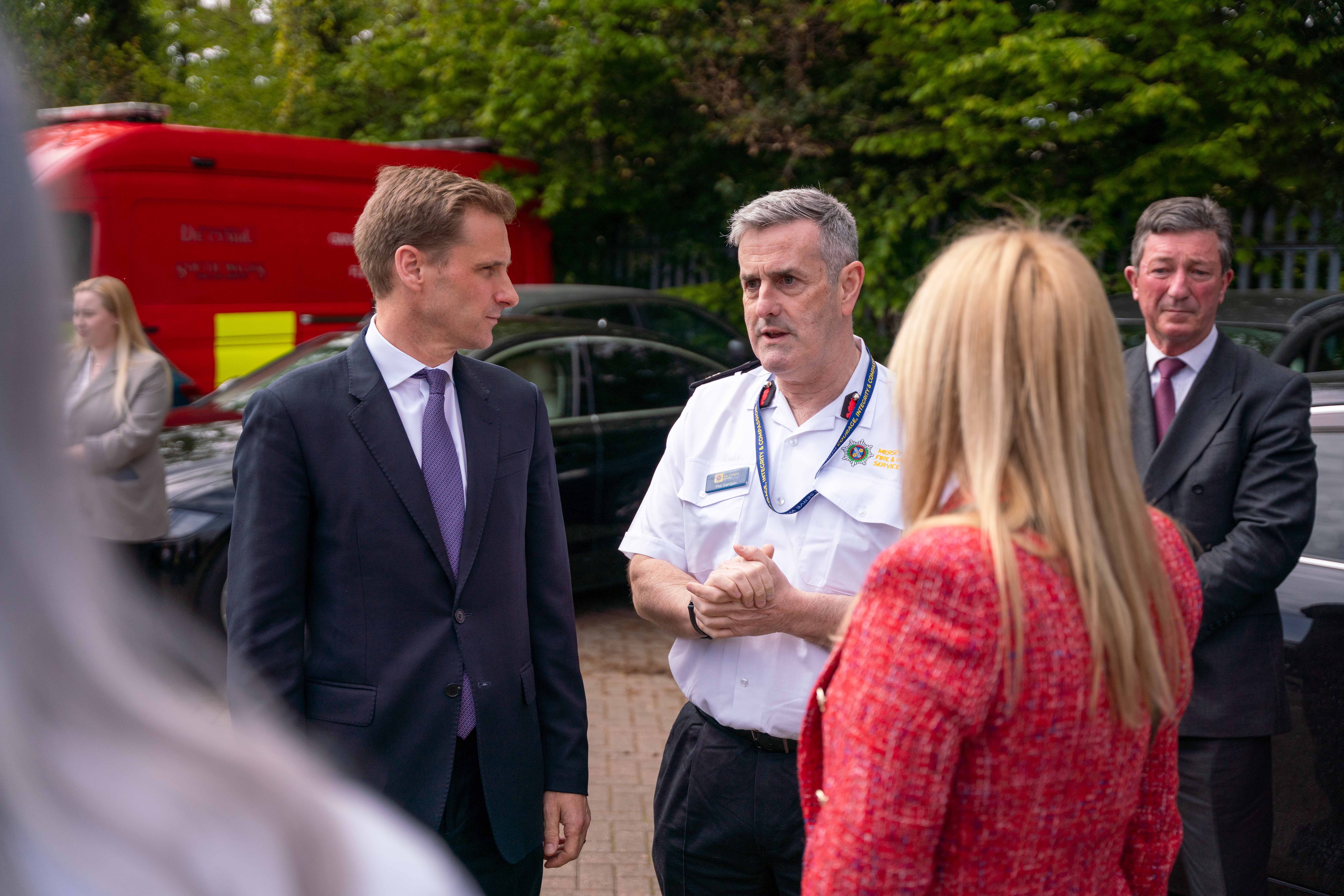Minister for Crime, Policing and Fire, Chris Philp MP, with NFCC Vice Chair and Chief Fire Officer for Merseyside Fire and Rescue Service, Phil Garrigan.