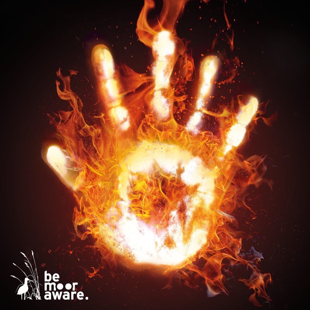 Hand of flames with palm up