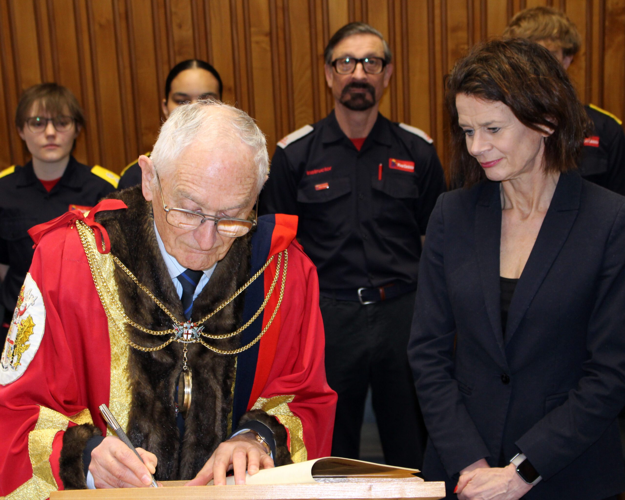 Professor David Holt from the Worshipful Company of Firefighters signs MoU with NFCC's CEO Susannah Hancock