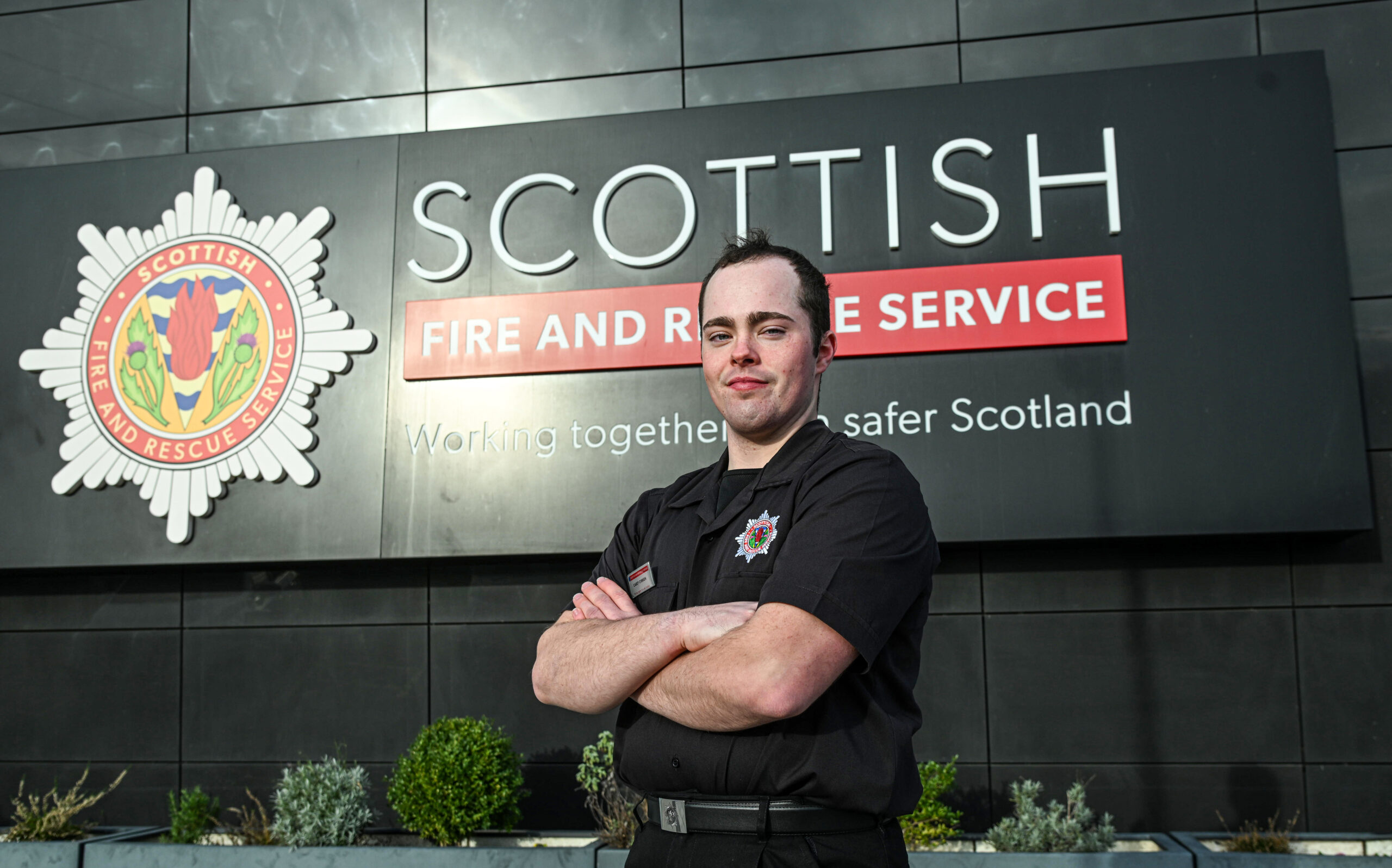 Firefighter Casey O’Brien from Scottish Fire and Rescue Service, who joined the Service as a youth volunteer. He remains a volunteer instructor alongside his wholetime role.